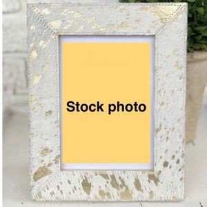 Tozai Home Photo Picture Frame 8 x 10 Natural Cowhide Metallic White Gold NWOT
